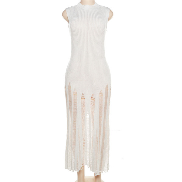 Sexy Sleeveless Knitted High Neck High Waist Slim Fit Long Dress