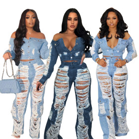 Fashion casual distressed denim pants