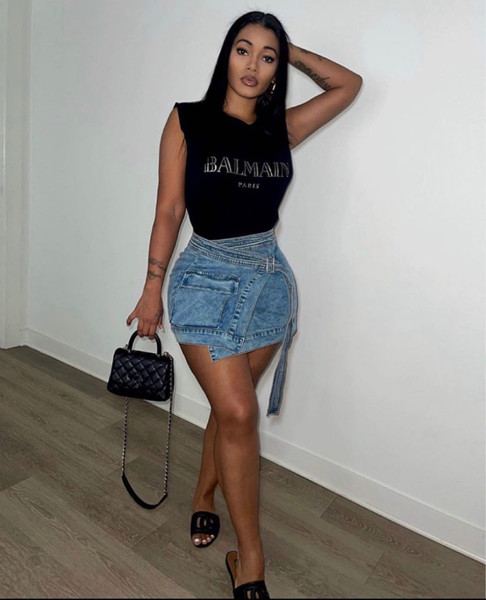 Lace up denim apron 3D pocket denim short skirt