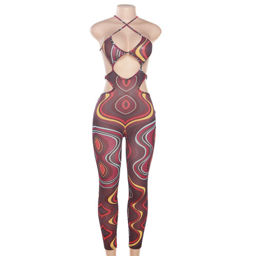 Women's sleeveless slim fitting high waisted sports jumpsuit pants