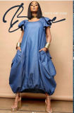 Imitation denim large pocket loose fitting dress