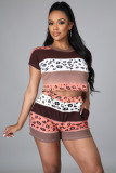 Round neck striped print sexy set