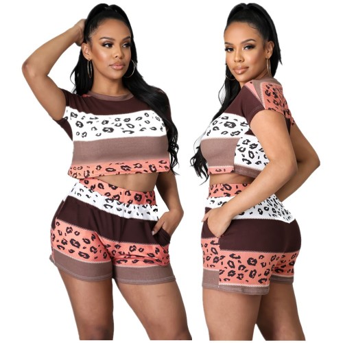 Round neck striped print sexy set