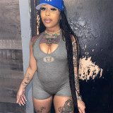 Sexy Low Chest Open Back Hanging Neck Print High Waist Wrap Hip Jumpsuit