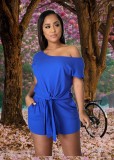 Loose Round Neck Short Sleeve Self Tie Two Piece Set