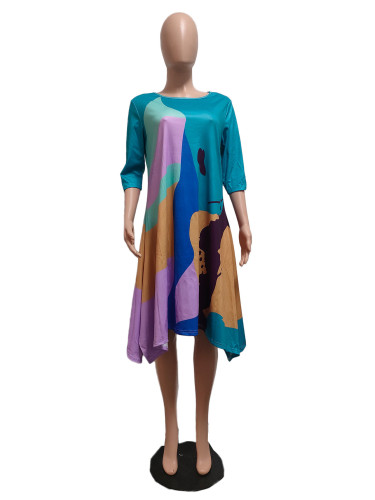 Loose double sided positioning printed dress