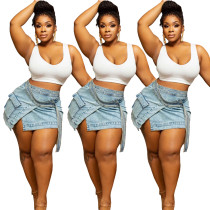 Lace up denim apron 3D pocket denim short skirt Lace up denim apron 3D pocket denim short skirt