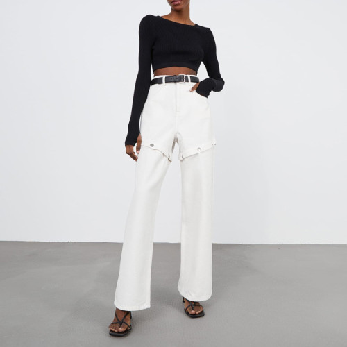 Casual pants with detachable high waisted straight leg pants and wide leg pants