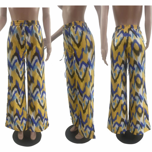 Printed wide leg casual pants