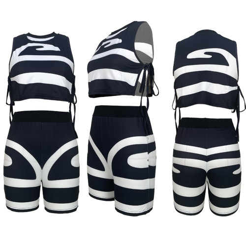 Sleeveless Tank Top Strap Printing Fashion Casual Two Piece Set
