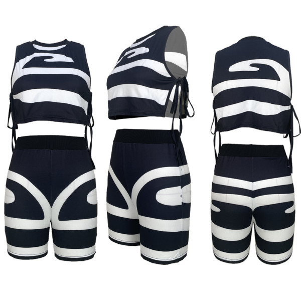 Sleeveless Tank Top Strap Printing Fashion Casual Two Piece Set