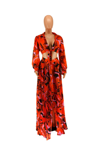 Women's printed long sleeved skirt set