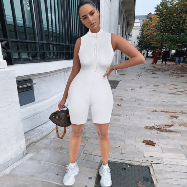 Fashion women's solid color zippered jumpsuit