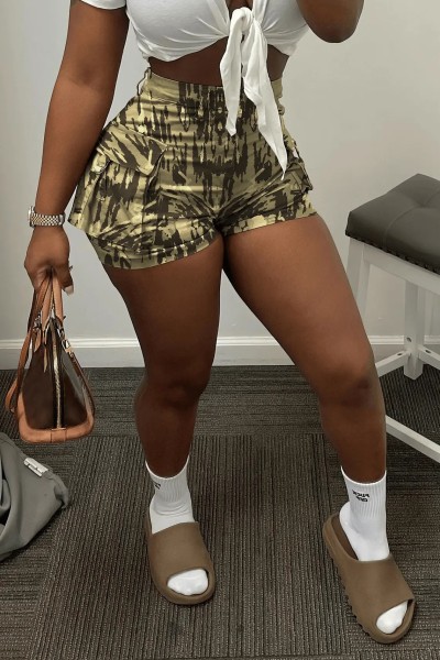 Straight high waisted slim camouflage pocket multicolor work shorts