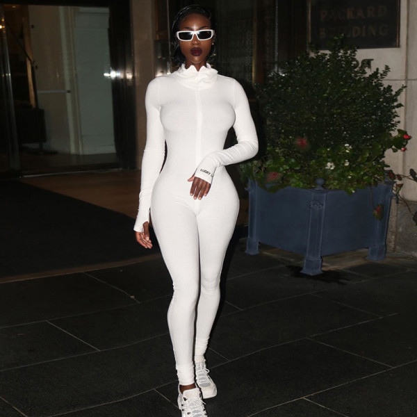 High Collar Embroidery Slim Fit Fitness Jumpsuit Fashion Show Chest Lift Hip Pants