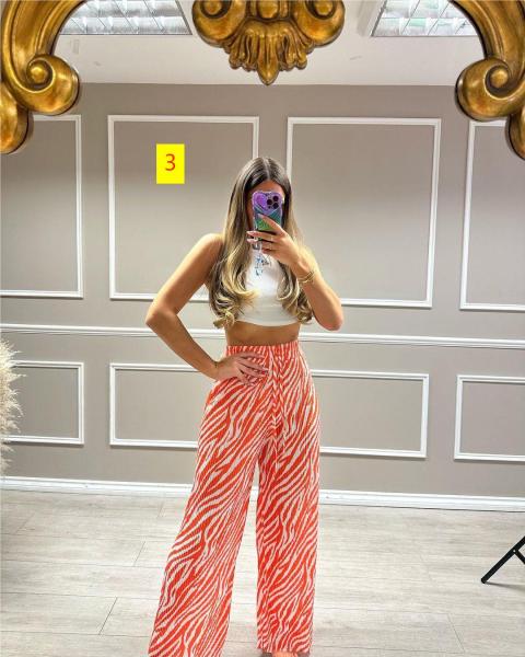 Printed wide leg casual pants