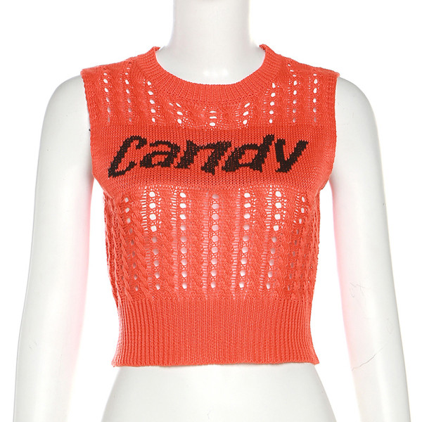 Women's Fashion Personality Street Knitting Letter Embroidery Sleeveless Casual Top