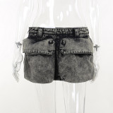 Low rise punk waistband denim skirt versatile mini skirt