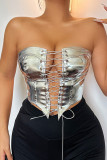 Bra Blaster Bright Leather Lace Waist Slim Fit Fun Tank Top