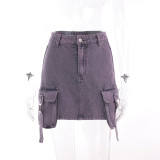 High waisted and buttocks wrapped denim skirt