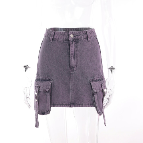 High waisted and buttocks wrapped denim skirt