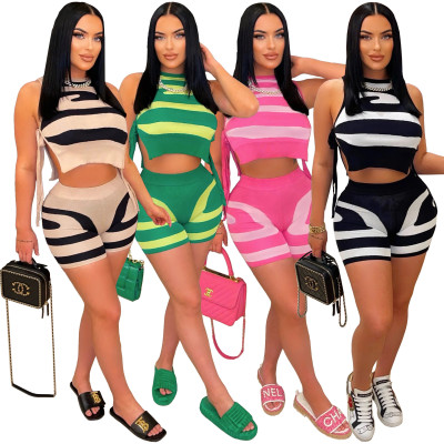 Sleeveless Tank Top Strap Printing Fashion Casual Two Piece Set