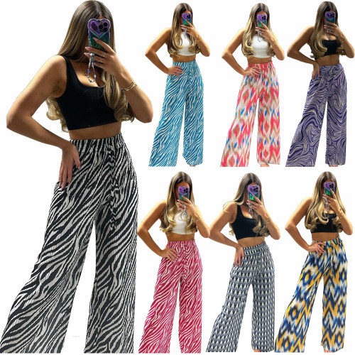 Printed wide leg casual pants