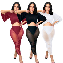 Pleated buttocks wrapped mesh sexy slim fitting long skirt two-piece set Pleated buttocks wrapped mesh sexy slim fitting long skirt two-piece set