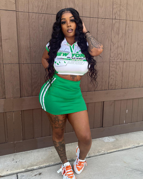 Women's Fashion Printed Polo Neck Slim Fit Sexy Two Piece Skirt