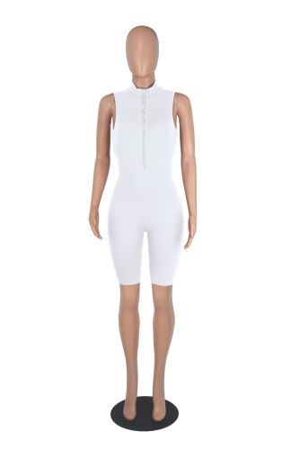 Fashion women's solid color zippered jumpsuit