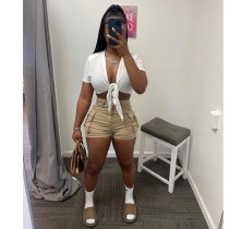 Fashion Street Shooting Thin Solid Lace Up Short Top