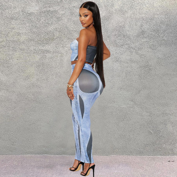 Open navel, open back, sleeveless printed skirt set