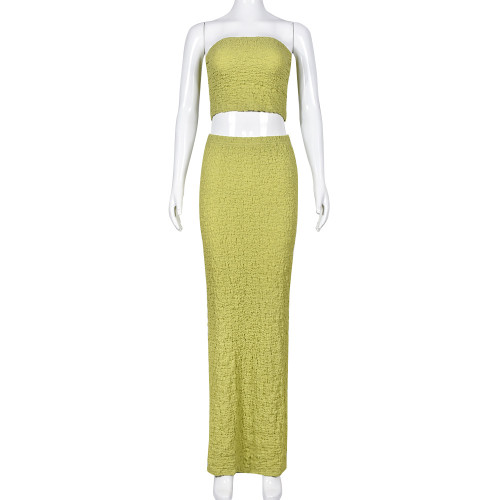 Open navel, open back, sleeveless long skirt set