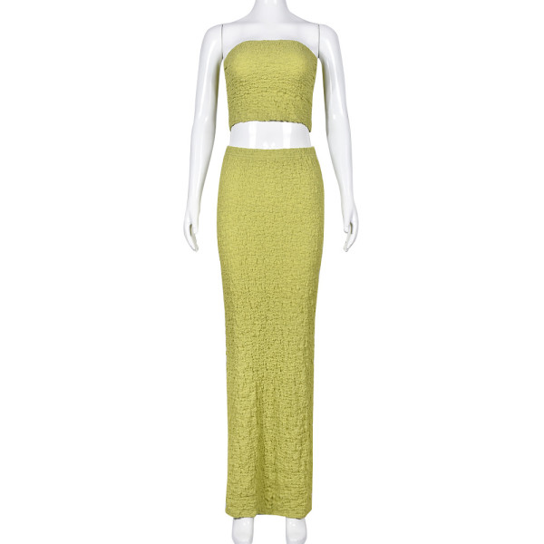 Open navel, open back, sleeveless long skirt set