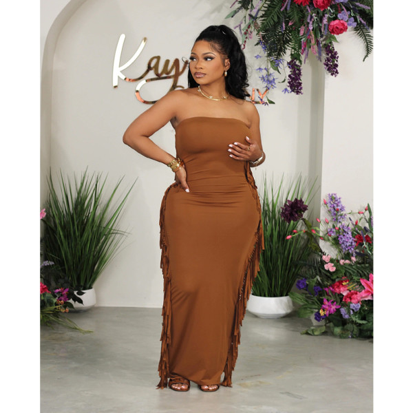 Bra tight split tassel fat woman outfit