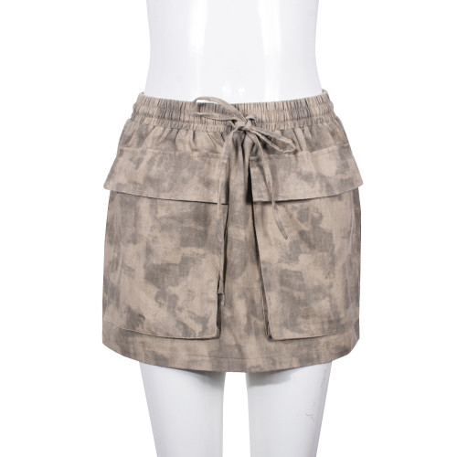 Personalized trend pocket washed camouflage skirt