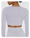 Seamless Knitted Yoga Suit Women's Rib Sandwash Sports Long Sleeve Zipper Solid Color Fitness Set