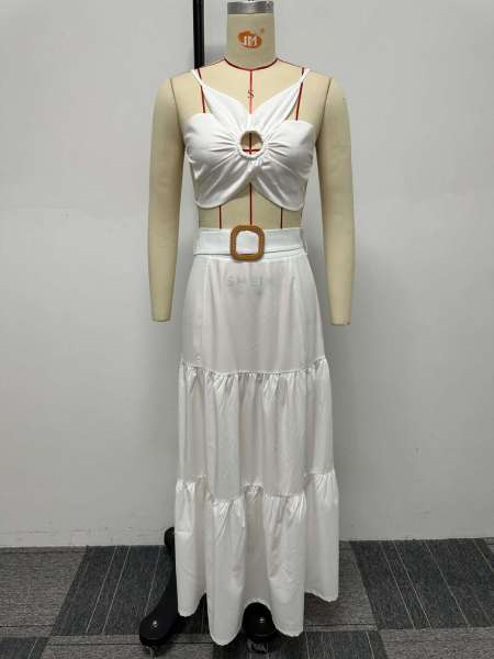 Sexy Solid Color Irregular Sling Strap Strap Large Skirt Waistband Set