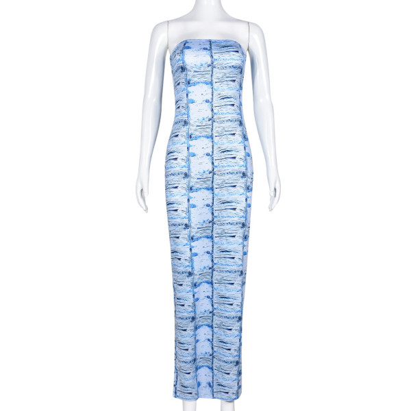 Slim fitting backless printed bra dress