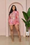 Printed long sleeved shorts casual set