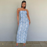 Slim fitting backless printed bra dress