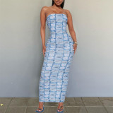 Slim fitting backless printed bra dress