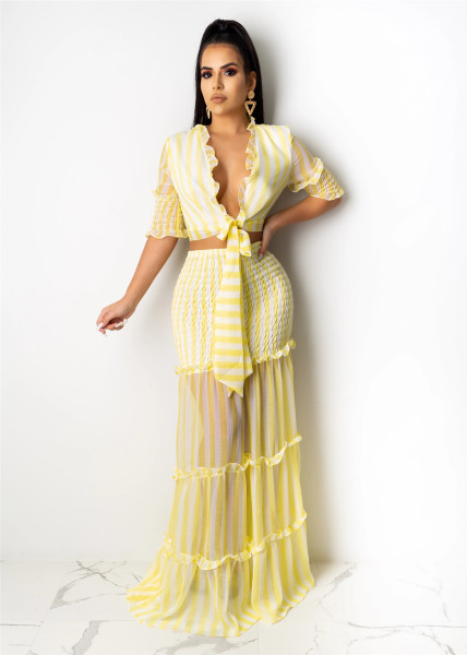 Striped Chiffon Printed Women's Slim Fit Set Skirt Evening Dress Set Skirt