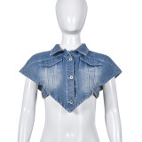 Open navel lace up sleeveless irregular denim vest