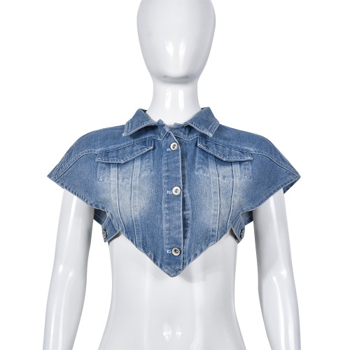 Open navel lace up sleeveless irregular denim vest
