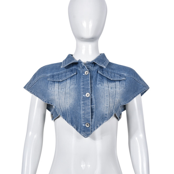 Open navel lace up sleeveless irregular denim vest