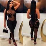 Sexy Hollow Out Perspective Panel Sleeveless High Waist Tight One Piece Pants