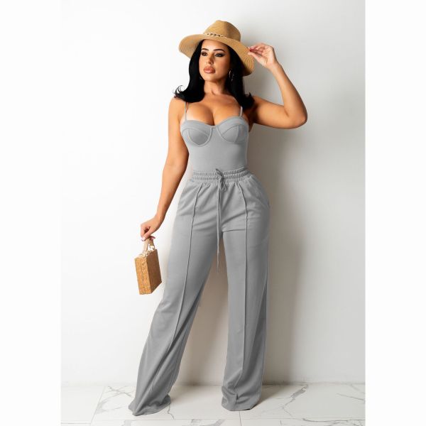 Solid color wrap chest strap casual set