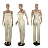 Solid color wrap chest strap casual set