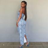 Slim fitting backless printed bra dress